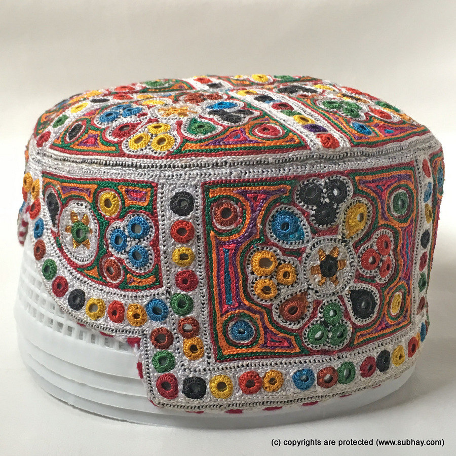 White CTC Mutlicolor Bugti / Balochi Cap or Topi MKC-890